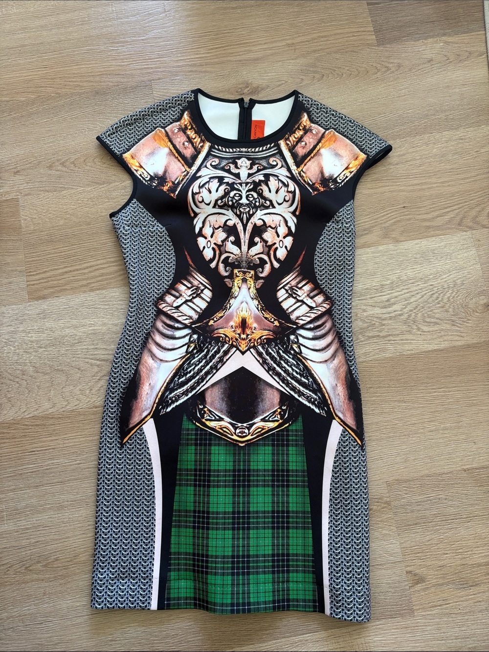 Clover Canyon Green Plaid & Armor-Print Mini Dress
